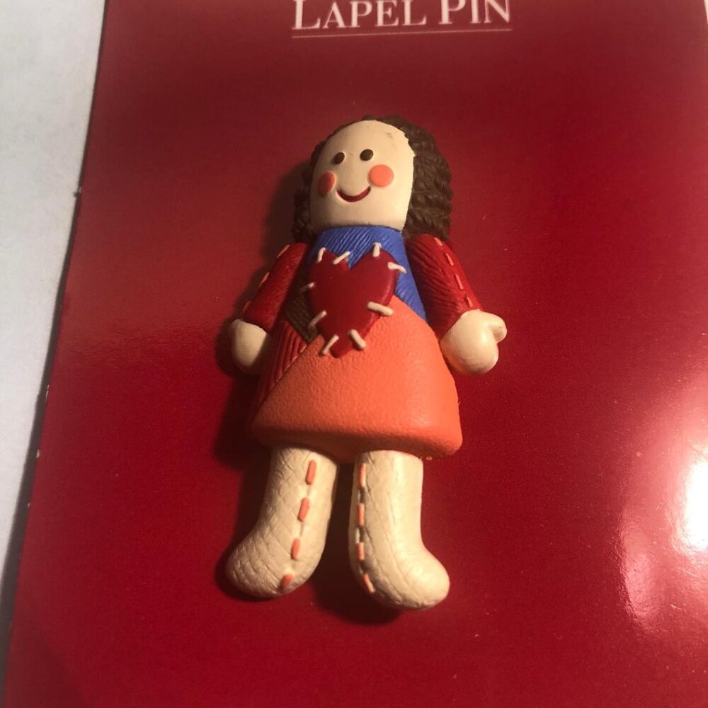 New Vintage Hallmark Valentines Rag Doll Heart Patchwork Brooch Lapel Pin